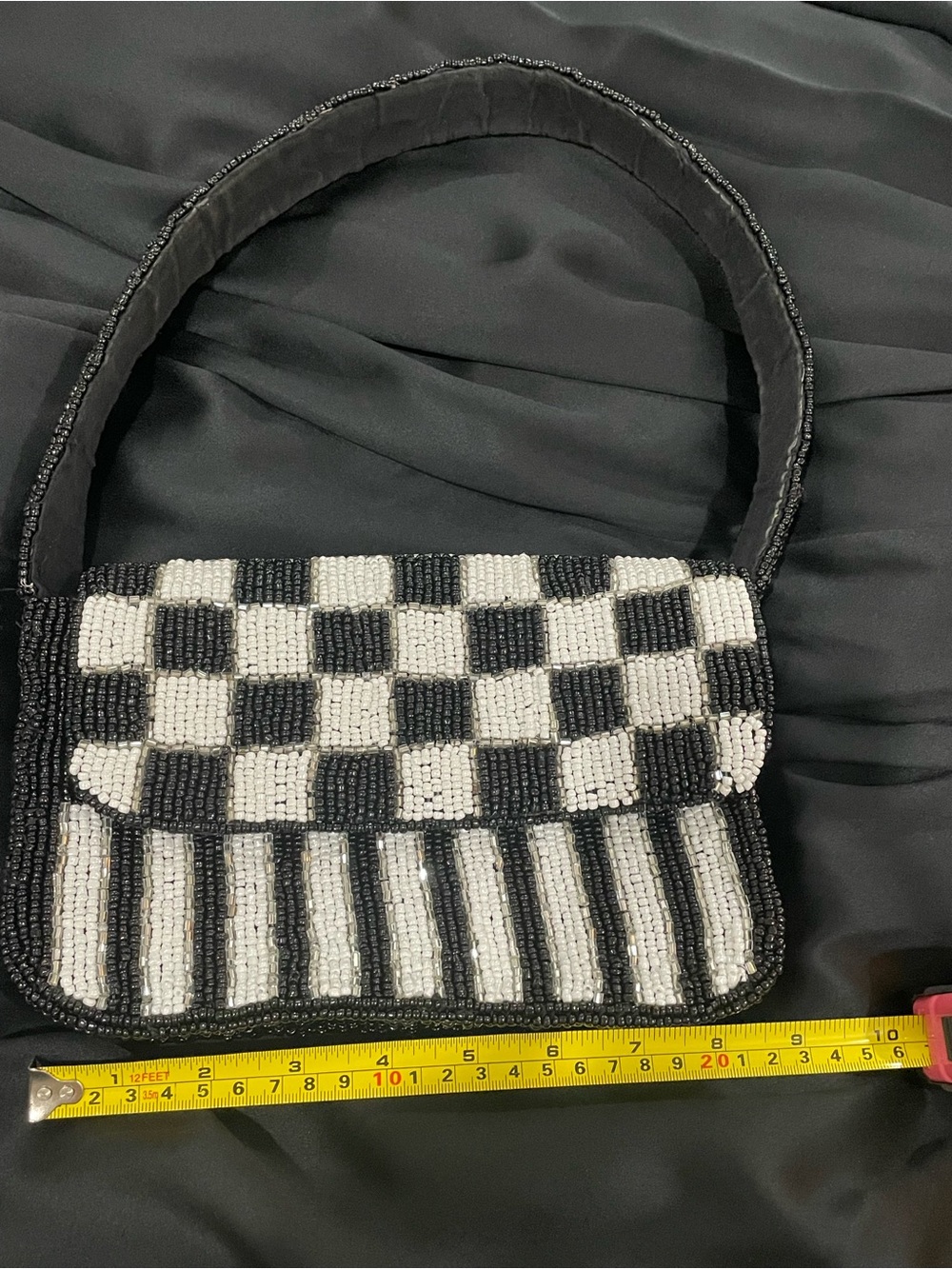 Studio 12 Black White Beaded Shoulder Bag Checkerboard Baguette Y2K